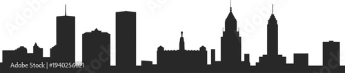 Urban city skyline silhouette with modern skyscrapers and downtown buildings, minimal black cityscape illustration isolated on light background architecture and metropolitan skyline concept