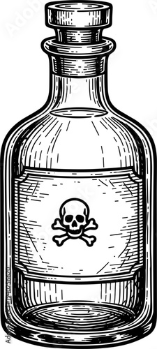 Vintage Poison Bottle With Skull Crossbones Label Illustration Isolated White Background