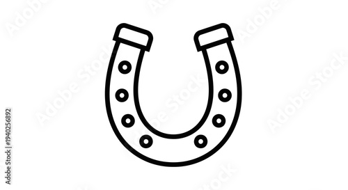 A simple black and white illustration of a horseshoe with nail holes.