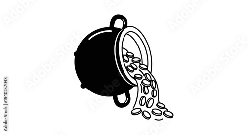 A pot tipping over and spilling its contents of beans on the floor.