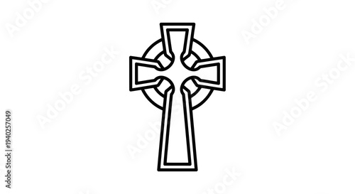 A simple line drawing of a celtic cross on a white background.