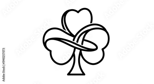A simple line drawing of a four-leaf clover with a ribbon wrapped around it.