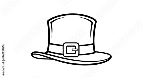 A simple black and white drawing of a pilgrim hat with a buckle.