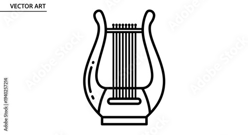 A simple black line drawing of a lyre on a white background.