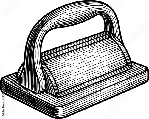 Vintage Woodcut Illustration Of A Classic Rotary Clothes Wringer Manual Laundry Tool