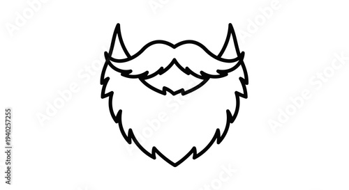 A simple line drawing of a beard and mustache with horns.