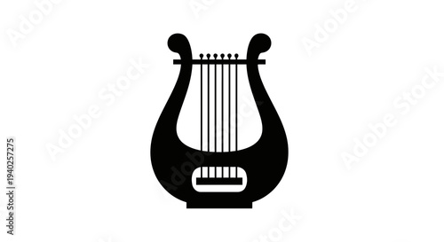 A simple black silhouette of a lyre against a white background.