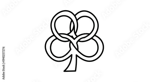A simple black and white line drawing of a four leaf clover symbolizing good luck and fortune.