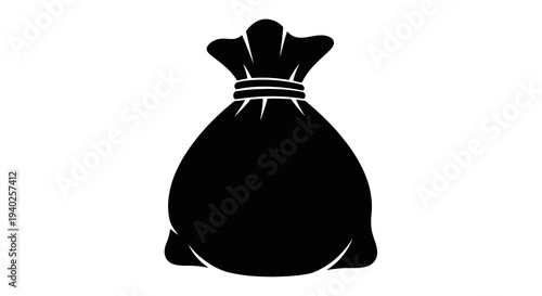 A simple black money bag icon on a white background is depicted.