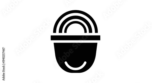A minimalist black and white logo featuring a smiling face with a rainbow hat on a plain background.