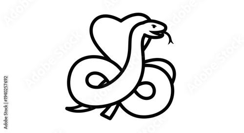 Simple black and white drawing of a snake coiled around a heart shape.