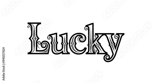 A stylized text image that reads lucky in an ornate, black font on a white background.