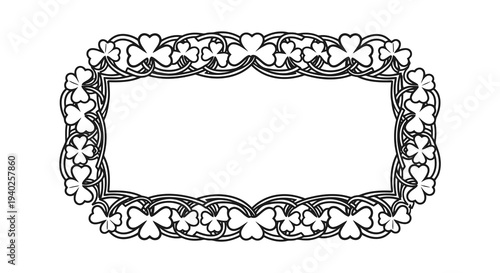 A beautiful black and white illustration of a heart shaped frame on a plain white background.