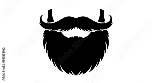 A stylish black silhouette of a beard and mustache against a white background.