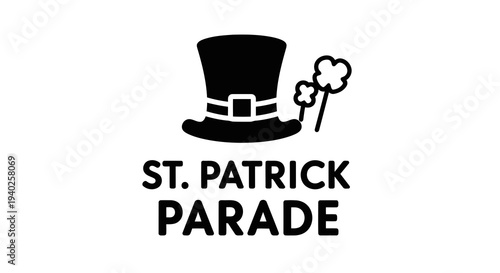 A stylized top hat with shamrock and text announcing st. patrick parade