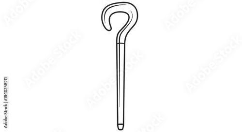 A simple line drawing of a shepherd's crook on a white background is visible.