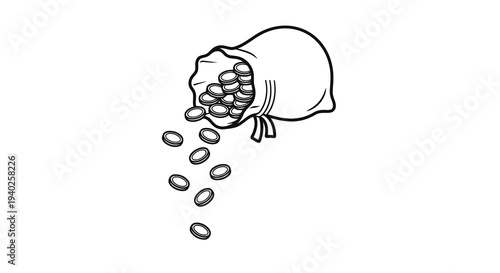 A simple drawing of a sack with beans spilling out onto the ground.