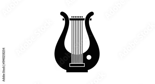 A simple black silhouette of a lyre against a white background.
