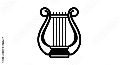 A simple black and white line drawing of a lyre on a white background.