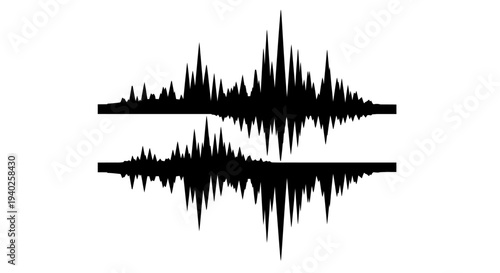 Dual Black Audio Waveforms Stacked for Comparative Sound Frequency Visualization on Isolated White Background.