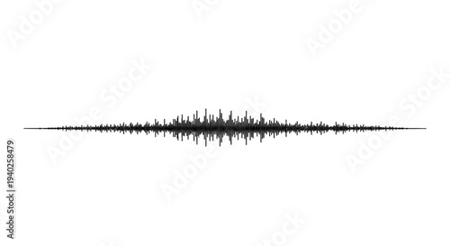 Spread Out Detailed Black Audio Waveform on Isolated White Background