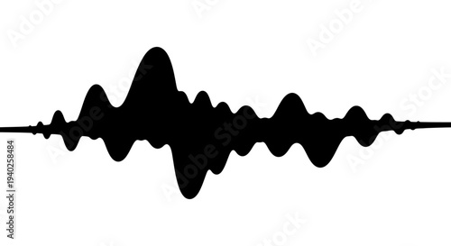 Bold Smooth Black Audio Waveform Portraying Fluid Sound Visualization on Isolated White Background.