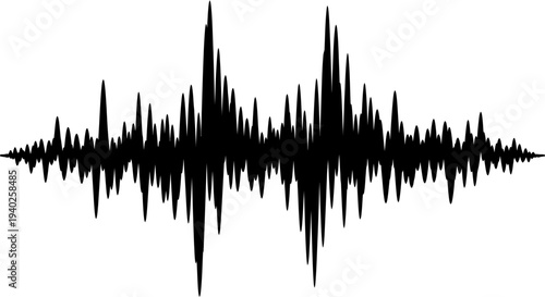 Dense Spiky Black Audio Waveform on Isolated White Background