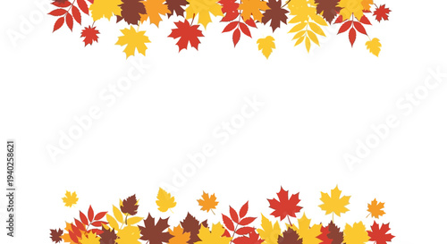 Festive Autumn Leaves Top and Bottom Border Design with Copy Space on Isolated White Background