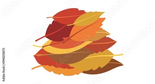 Neatly Stacked Pile of Layered Autumn Leaves in Orange, Yellow, and Red with Distinct Outlines on Isolated White Background