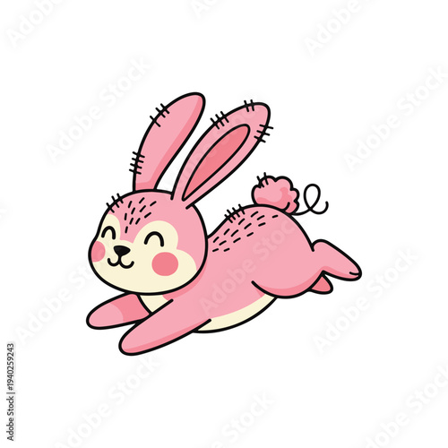 Cute pink bunny illustration jumping happily for kids design projects
