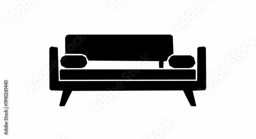 Black comfortable sofa furniture isolated on white background 3D illustration