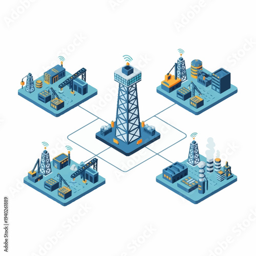 Wallpaper Mural Isometric Oil and Gas Industry Network with Central Communication Tower. Torontodigital.ca