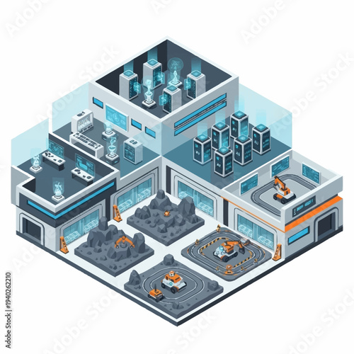 Wallpaper Mural Isometric Smart Factory with Automated Production and Data Centers. Torontodigital.ca