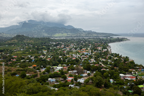 Aerial view of the small coastal town in Timor Leste