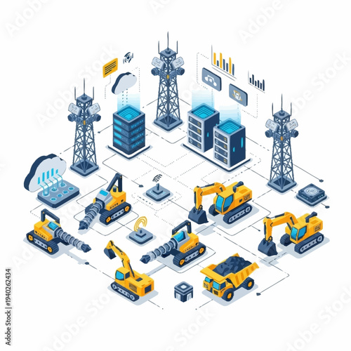Wallpaper Mural Isometric Smart Mining and Construction with Integrated Technology. Torontodigital.ca