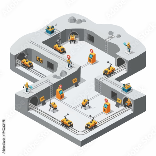 Wallpaper Mural Isometric view of a mining operation with robots and workers. Torontodigital.ca