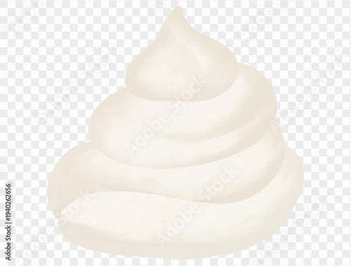 Watercolor whipped cream swirl sweet dessert topping soft bakery food illustration isolated hand painted clipart element Vector.