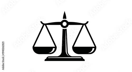 A simple black scale icon on a white background representing balance and justice.