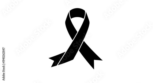 A black ribbon symbolizing mourning or remembrance on a white background.