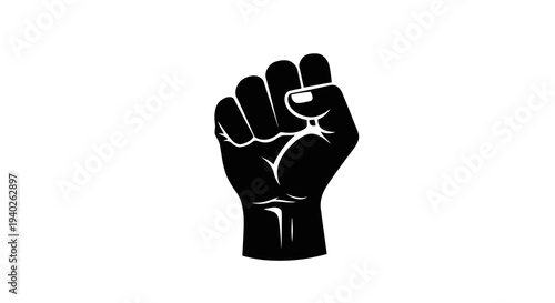 A raised fist with a broken chain symbolizing freedom and empowerment.