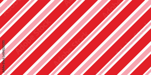 Candy cane Christmas background, peppermint diagonal stripes print seamless pattern