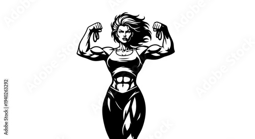 Illustration of a muscular woman flexing her arms in a powerful pose.