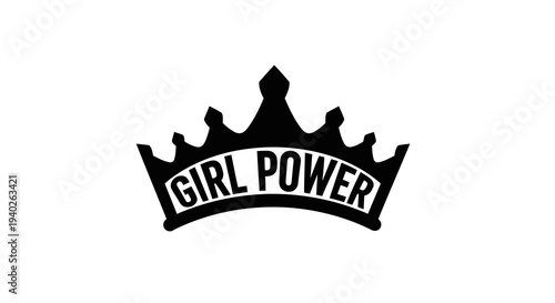 A simple black and white illustration of a crown with the words girl power inside it.