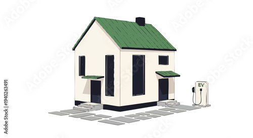 white house with green roof and mailbox.