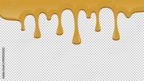 Hot chocolate drip illustration. Melting chocolate on transparent background. Drippy ice cream vector design. Wavy choco melt border. Brown chocolate drips illustration.