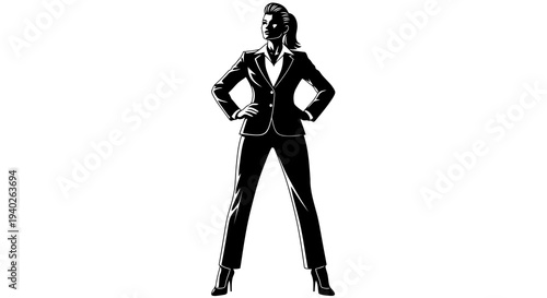 Confident female figure standing with hands on hips in a bold pose.