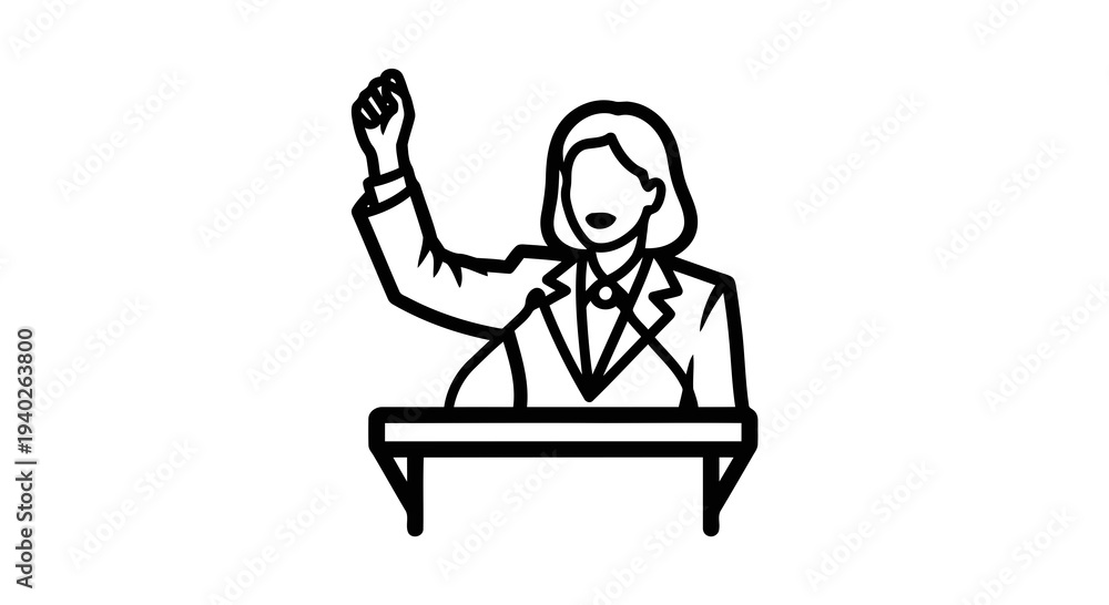 Fototapeta premium A woman voting at a polling station with a ballot in hand.