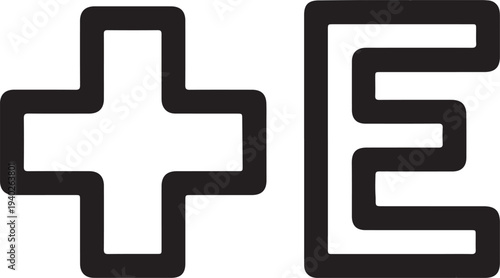 Medical cross plus sign and letter E vector illustration flat design