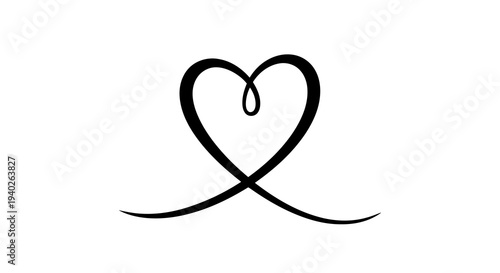 A simple black heart symbol with elegant swirls on a white background.