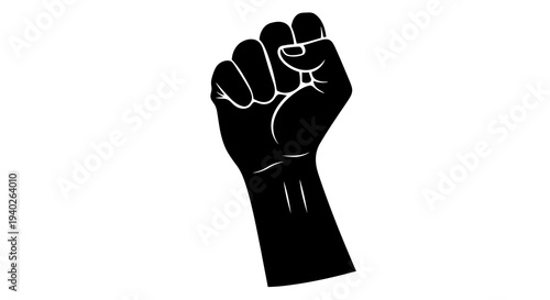 A raised black fist symbolizing solidarity and resistance against oppression.